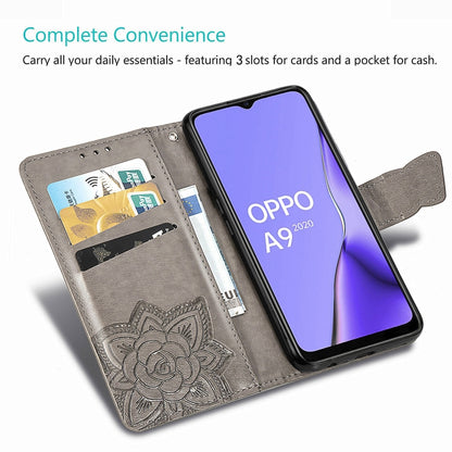 For OPPO A5 (2020) / A9 (2020) Butterfly Love Flower Embossed Horizontal Flip Leather Case with Bracket Lanyard Card Slot Wallet(Dark Purple) - OPPO Cases by PMC Jewellery | Online Shopping South Africa | PMC Jewellery | Buy Now Pay Later Mobicred