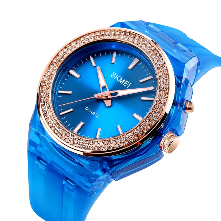 SkMEI 1553 Women LED Color Light Transparent Waterproof Watch Inlaid With Water Drill(Blue) - free shipping - PMC TechLife - Order now!