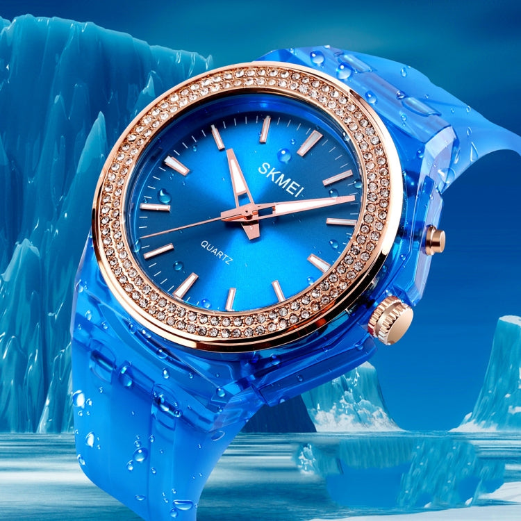 SkMEI 1553 Women LED Color Light Transparent Waterproof Watch Inlaid With Water Drill(Blue) - free shipping - PMC TechLife - Order now!