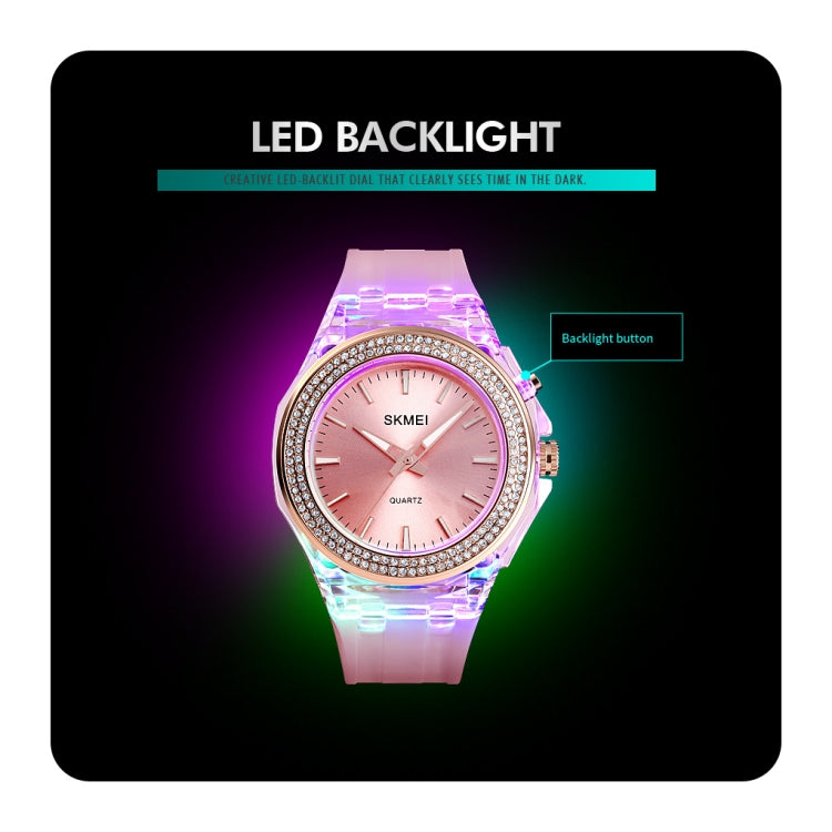 SkMEI 1553 Women LED Color Light Transparent Waterproof Watch Inlaid With Water Drill(Blue) - free shipping - PMC TechLife - Order now!