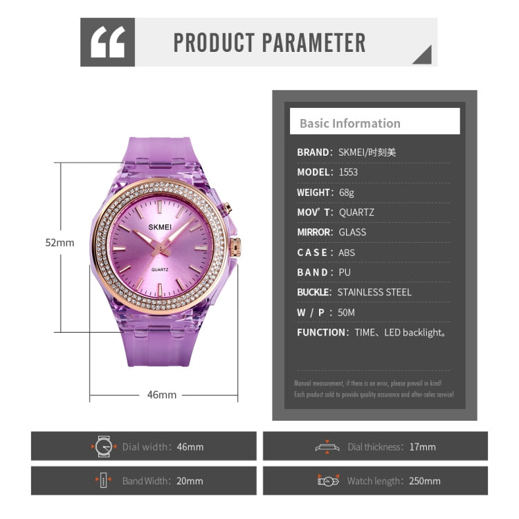 SkMEI 1553 Women LED Color Light Transparent Waterproof Watch Inlaid With Water Drill(Blue) - free shipping - PMC TechLife - Order now!