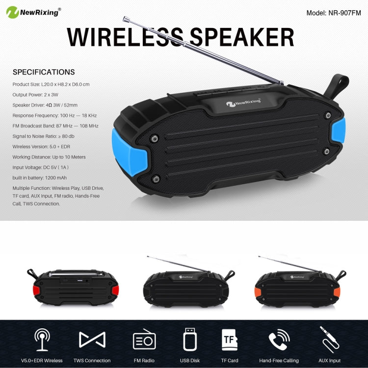 New Rixing NR907 Portable Stereo Surround Soundbar Bluetooth Speaker with Microphone, Support TF Card FM(Orange) - free shipping - PMC Jewellery - Order now!