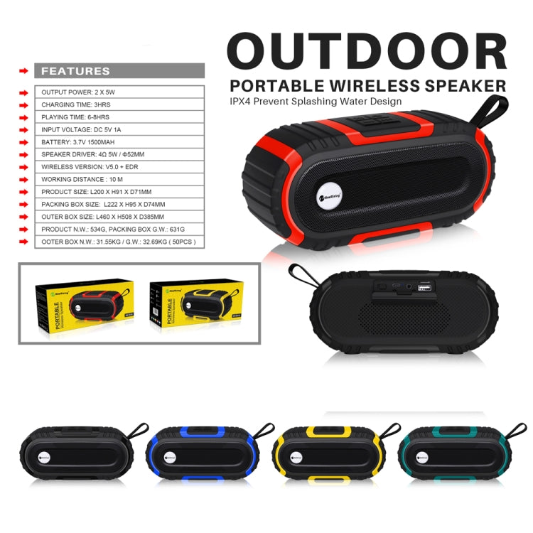 New Rixing NR5016 Wireless Portable Bluetooth Speaker Stereo Sound 10W System Music Subwoofer Column, Support TF Card, FM(Yellow) - free shipping - PMC Jewellery - Order now!