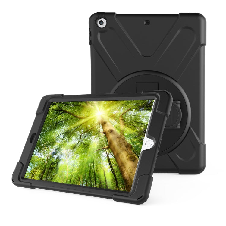 For Galaxy  Tab A 10.5 T590/T595 360 Degree Rotation PC + Silicone Protective Case with Holder & Hand-strap(Black) - Tab A 10.5 by PMC Jewellery | Online Shopping South Africa | PMC Jewellery