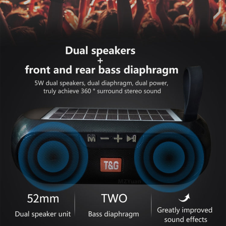 T&G TG182 Portable Column Wireless Stereo Music Box Solar Power waterproof USB AUX FM radio super bass(Black) - Desktop Speaker by T&G | Online Shopping South Africa | PMC Jewellery | Buy Now Pay Later Mobicred