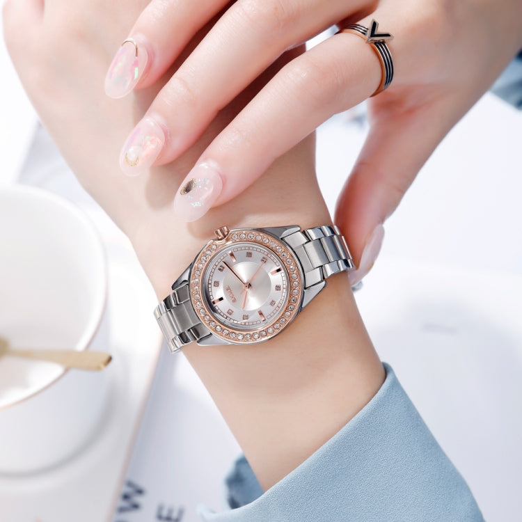 SKMEI 1534 elegant waterproof quartz steel band watch with diamond inlay(Silver Rose Gold) - free shipping - PMC TechLife - Order now!