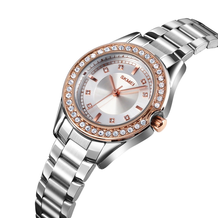 SKMEI 1534 elegant waterproof quartz steel band watch with diamond inlay(Silver Rose Gold) - free shipping - PMC TechLife - Order now!