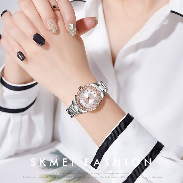 SKMEI 1534 elegant waterproof quartz steel band watch with diamond inlay(Silver Rose Gold) - free shipping - PMC TechLife - Order now!
