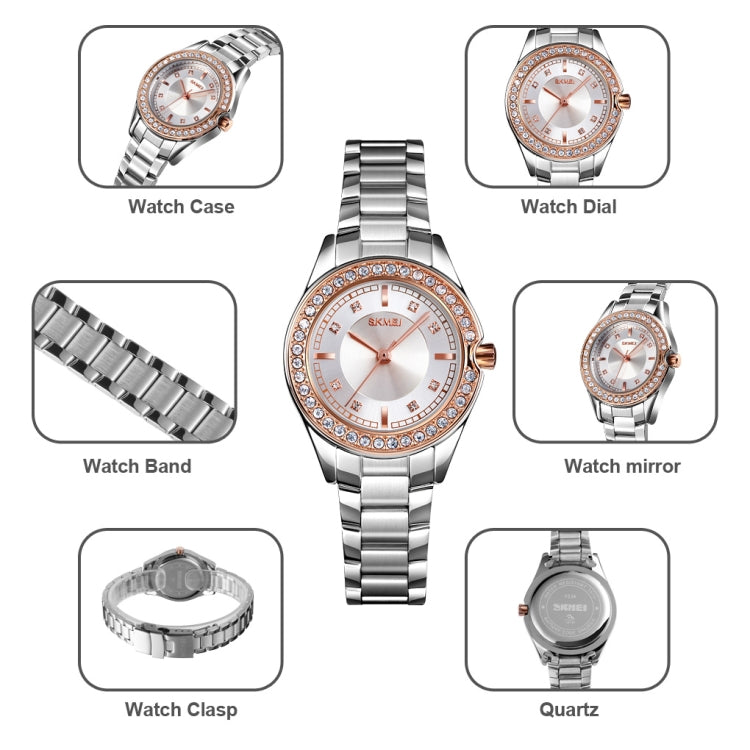 SKMEI 1534 elegant waterproof quartz steel band watch with diamond inlay(Silver  Gold) - free shipping - PMC TechLife - Order now!