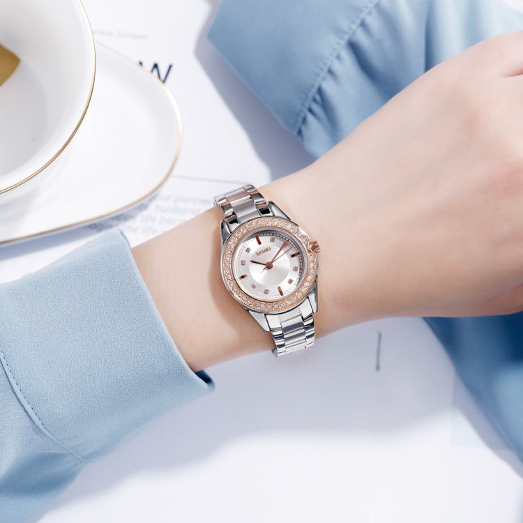 SKMEI 1534 elegant waterproof quartz steel band watch with diamond inlay(Silver  Gold) - free shipping - PMC TechLife - Order now!