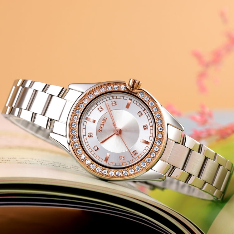 SKMEI 1534 elegant waterproof quartz steel band watch with diamond inlay(Silver  Gold) - free shipping - PMC TechLife - Order now!
