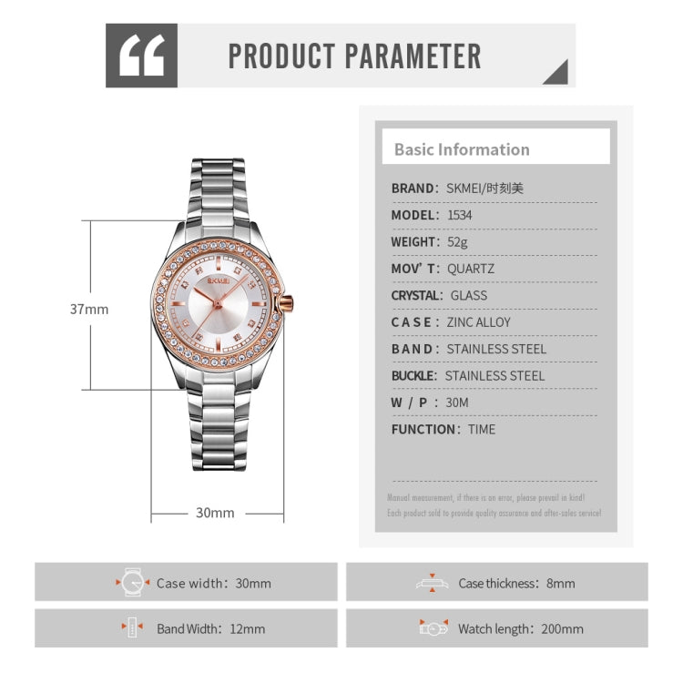 SKMEI 1534 elegant waterproof quartz steel band watch with diamond inlay(Silver) - free shipping - PMC TechLife - Order now!