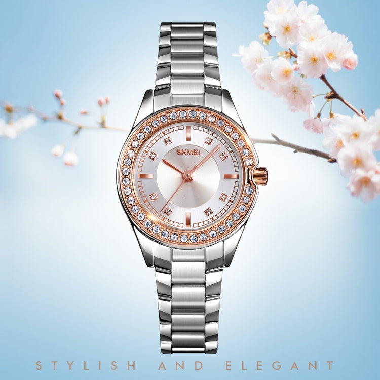 SKMEI 1534 elegant waterproof quartz steel band watch with diamond inlay(Silver) - free shipping - PMC TechLife - Order now!