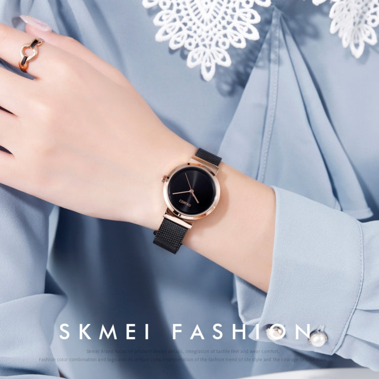 Skmei 1595 Fashion Elegant Scale Free Steel Mesh Belt Women's Watch Waterproof Business Student Quartz Watch Female(Black) - free shipping - PMC TechLife - Order now!
