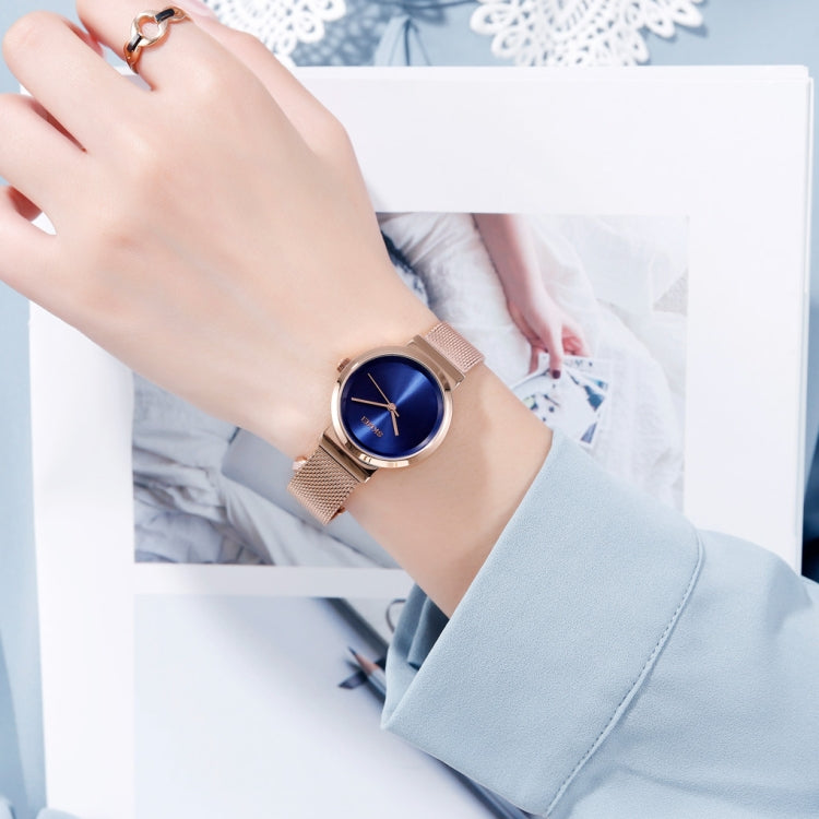 Skmei 1595 Fashion Elegant Scale Free Steel Mesh Belt Women's Watch Waterproof Business Student Quartz Watch Female(Rose Gold Blue) - free shipping - PMC TechLife - Order now!