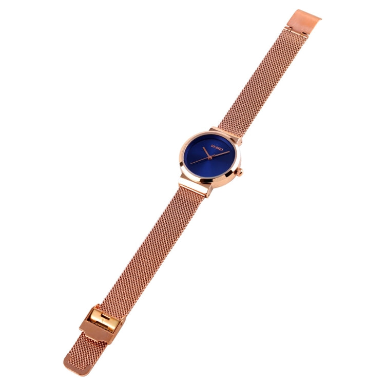 Skmei 1595 Fashion Elegant Scale Free Steel Mesh Belt Women's Watch Waterproof Business Student Quartz Watch Female(Rose Gold Blue) - free shipping - PMC TechLife - Order now!