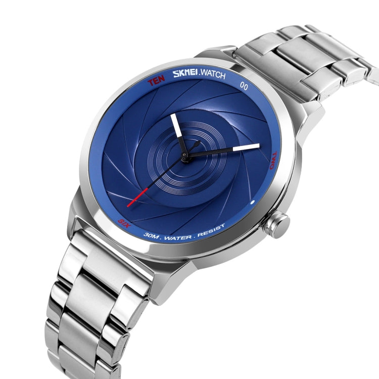 Skmei 9210 Fashion Trend Mens Business Wristwatch Simple Three-Dimensional Surface Waterproof Gold Quartz Watch Man(Silver Blue) - free shipping - PMC TechLife - Order now!