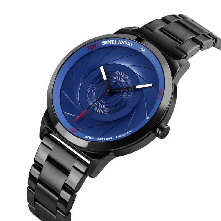 Skmei 9210 Fashion Trend Mens Business Wristwatch Simple Three-Dimensional Surface Waterproof Gold Quartz Watch Man(Black Blue) - free shipping - PMC TechLife - Order now!