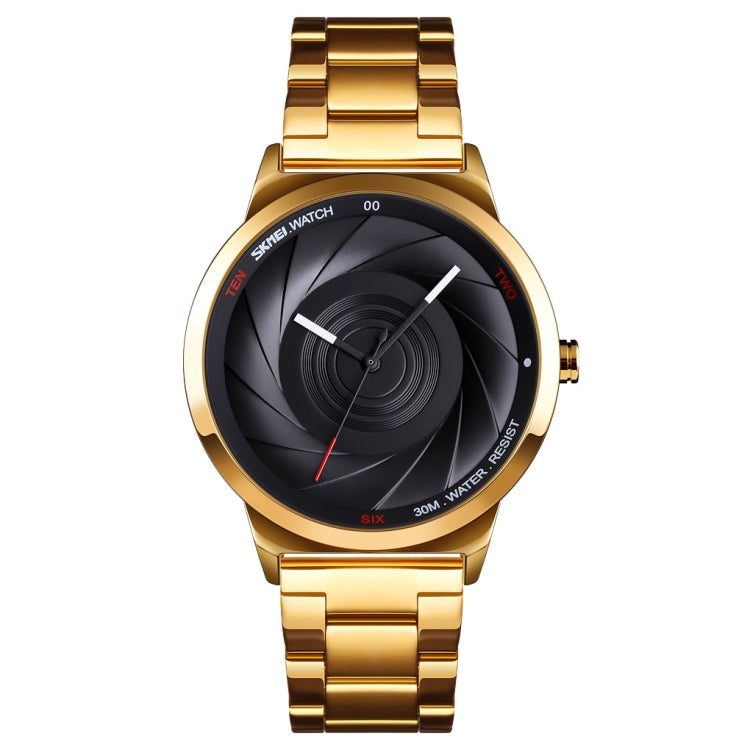 Skmei 9210 Fashion Trend Mens Business Wristwatch Simple Three-Dimensional Surface Waterproof Gold Quartz Watch Man(Golden Black) - free shipping - PMC TechLife - Order now!