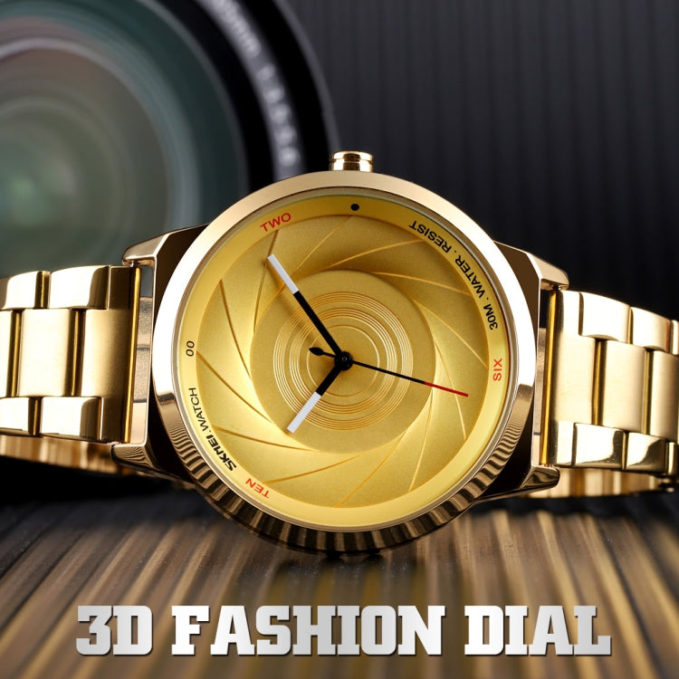 Skmei 9210 Fashion Trend Mens Business Wristwatch Simple Three-Dimensional Surface Waterproof Gold Quartz Watch Man(Black) - free shipping - PMC TechLife - Order now!