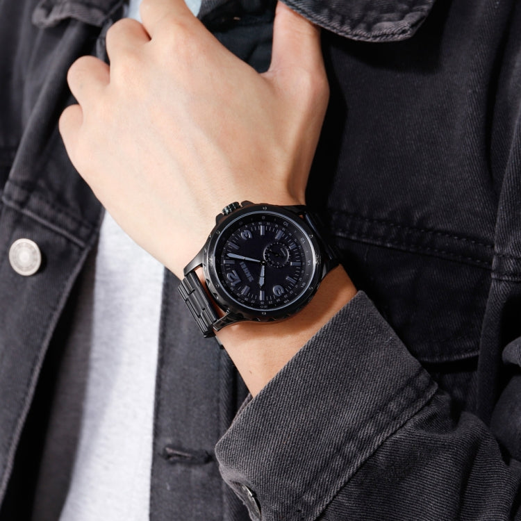 Skmei 1513 Fashion Trendy Steel Band Quartz Watch Mens Waterproof Leisure Watch(Black) - free shipping - PMC TechLife - Order now!