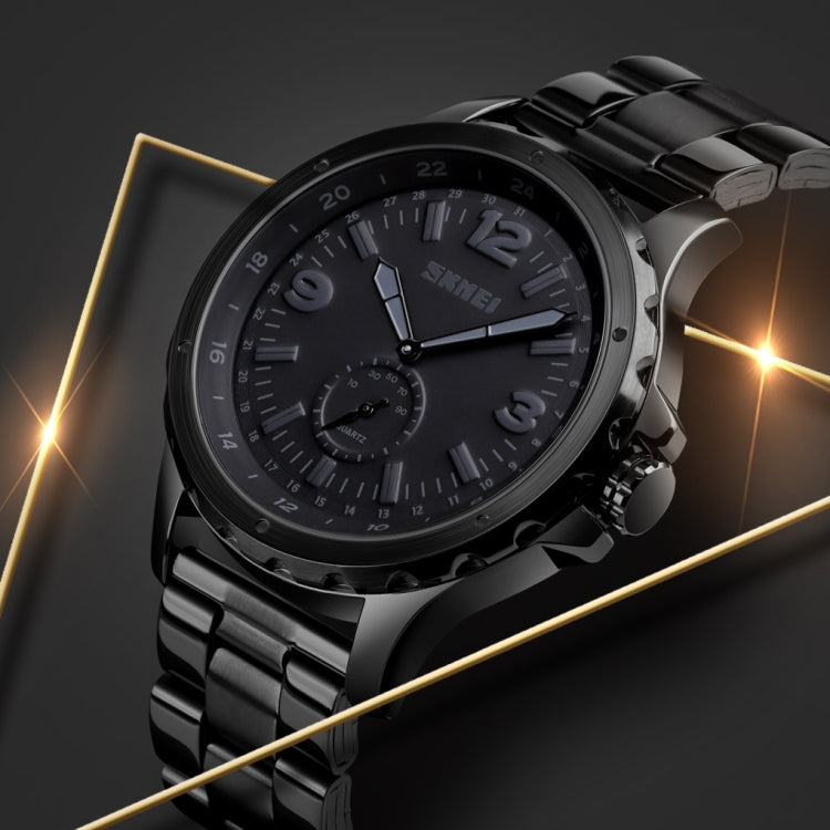 Skmei 1513 Fashion Trendy Steel Band Quartz Watch Mens Waterproof Leisure Watch(Black) - free shipping - PMC TechLife - Order now!
