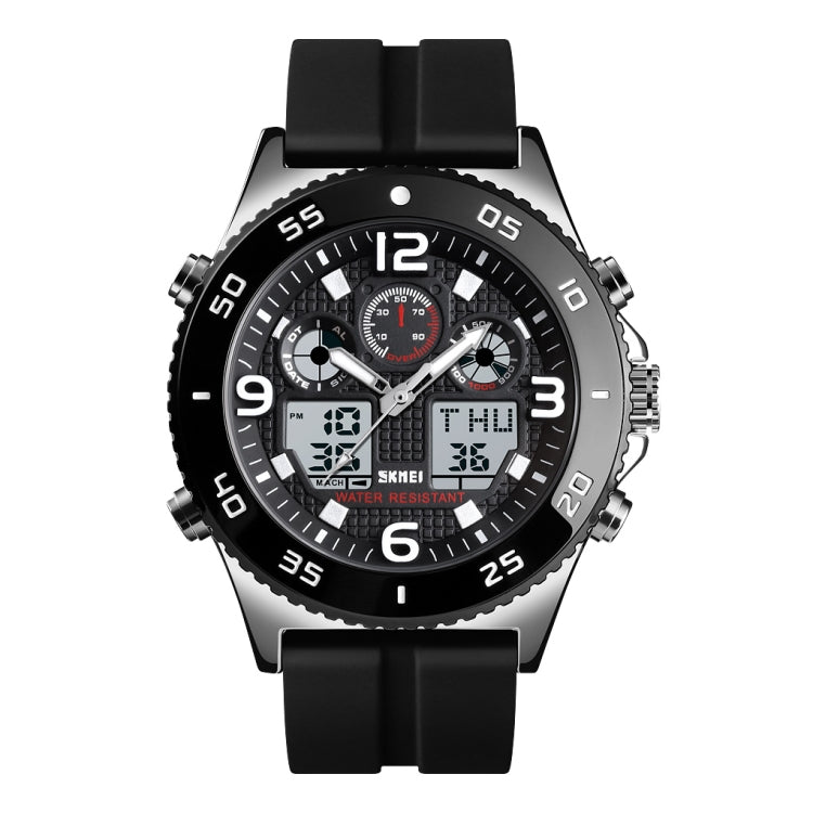 SKMEI 1538 Multi-Function Time Large Dial Steel Belt Men  Casual Sports Electronic Watch(Silver-Silicone Belt) - free shipping - PMC TechLife - Order now!