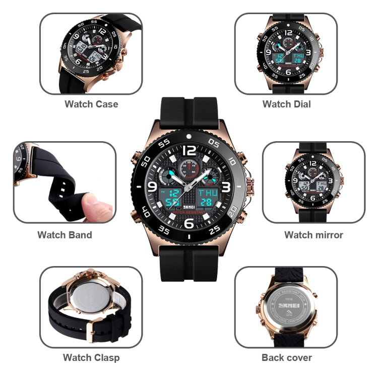 SKMEI 1538 Multi-Function Time Large Dial Steel Belt Men  Casual Sports Electronic Watch(Black-Silicone Belt) - free shipping - PMC TechLife - Order now!
