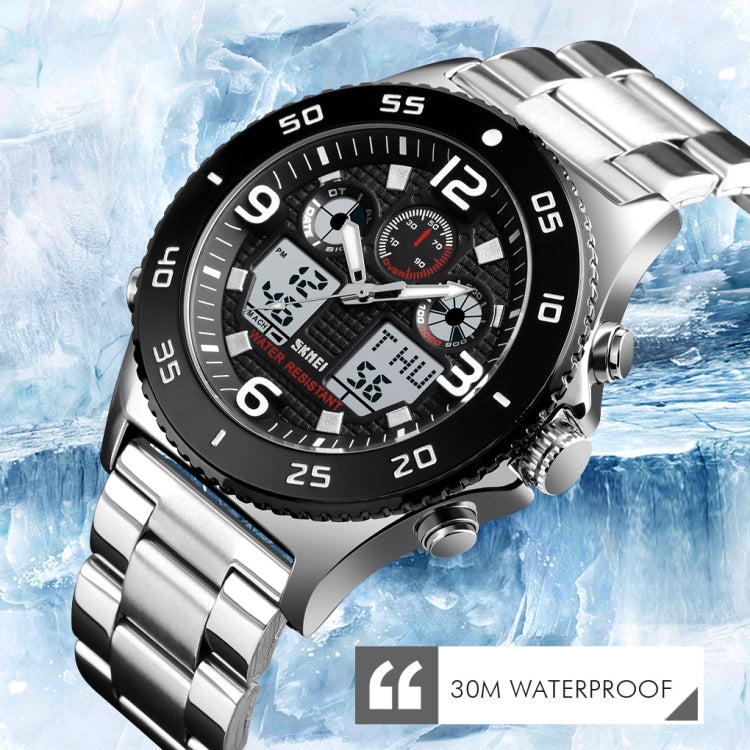 SKMEI 1538 Multi-Function Time Large Dial Steel Belt Men  Casual Sports Electronic Watch(Silver-Steel Belt) - free shipping - PMC TechLife - Order now!