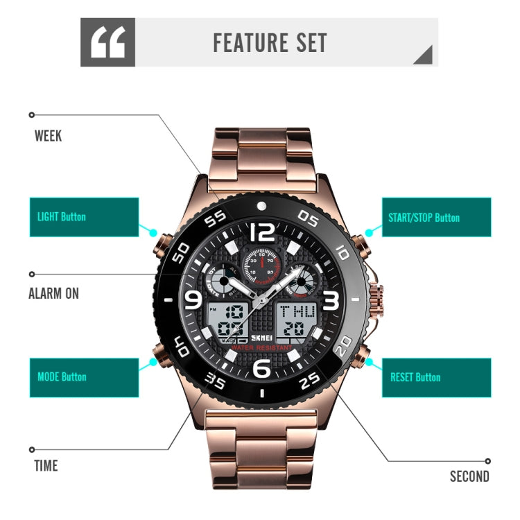 SKMEI 1538 Multi-Function Time Large Dial Steel Belt Men  Casual Sports Electronic Watch(Silver-Steel Belt) - free shipping - PMC TechLife - Order now!