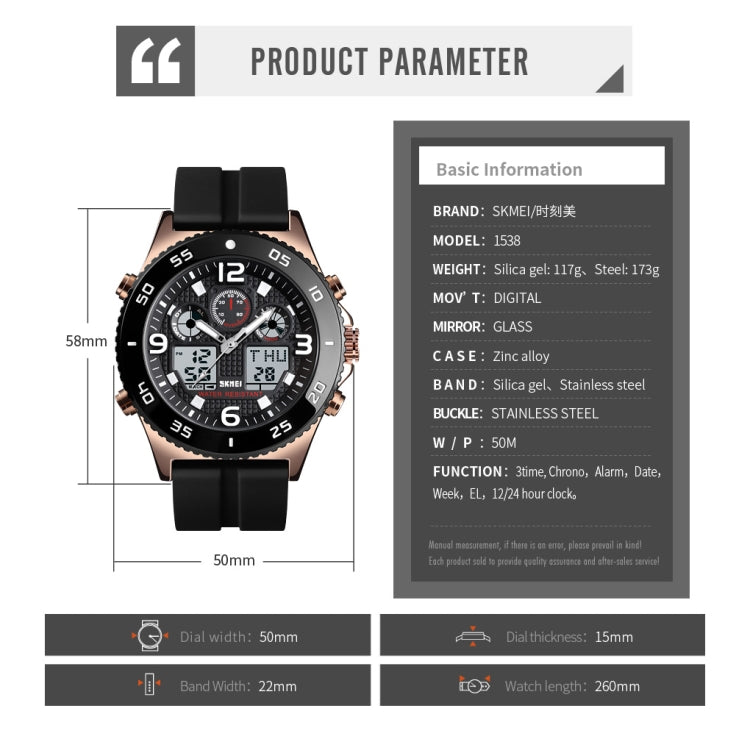 SKMEI 1538 Multi-Function Time Large Dial Steel Belt Men  Casual Sports Electronic Watch(Silver-Steel Belt) - free shipping - PMC TechLife - Order now!