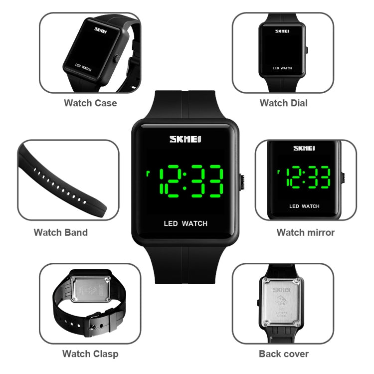 SKMEI 1541 Fashion Led Watch Square Couple Model Waterproof Electronic Watch Silicone Watch(Black) - free shipping - PMC TechLife - Order now!
