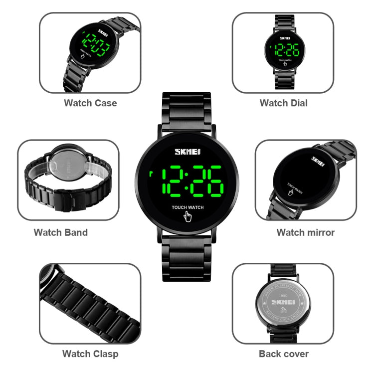 SKMEI 1550 Simple and Stylish LED Touch Screen Men  Watch Waterproof Stainless Steel With Electronic Watch(Silver) - free shipping - PMC TechLife - Order now!