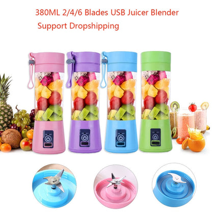 USB Rechargeable Electric Automatic Vegetable Fruit Citrus Orange Juice Maker Cup Mixer Bottle (380ML 2 Blender)(2 Blades  Blue) - Electric juicers by PMC Jewellery | Online Shopping South Africa | PMC Jewellery