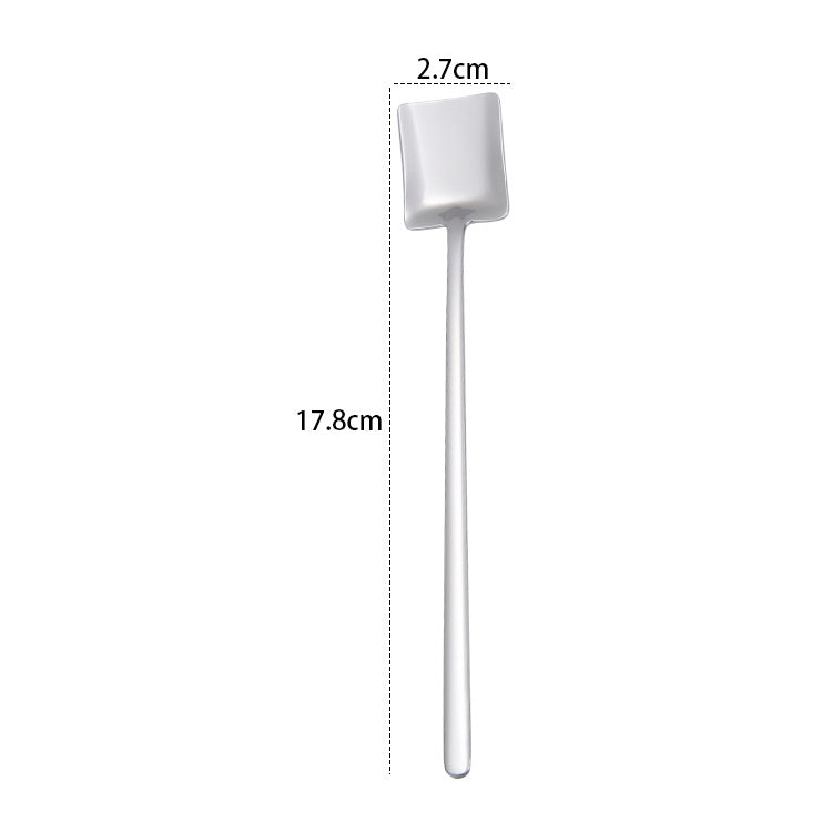 2 PCS Stainless Steel Spoon Creative Coffee Spoon Bar Ice Spoon Gold Plated Long Stirring Spoon, Style:Square Spoon, Color:Silver - free shipping - PMC TechLife - Order now!