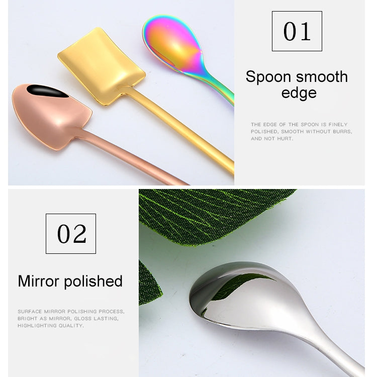 2 PCS Stainless Steel Spoon Creative Coffee Spoon Bar Ice Spoon Gold Plated Long Stirring Spoon, Style:Square Spoon, Color:Silver - free shipping - PMC TechLife - Order now!