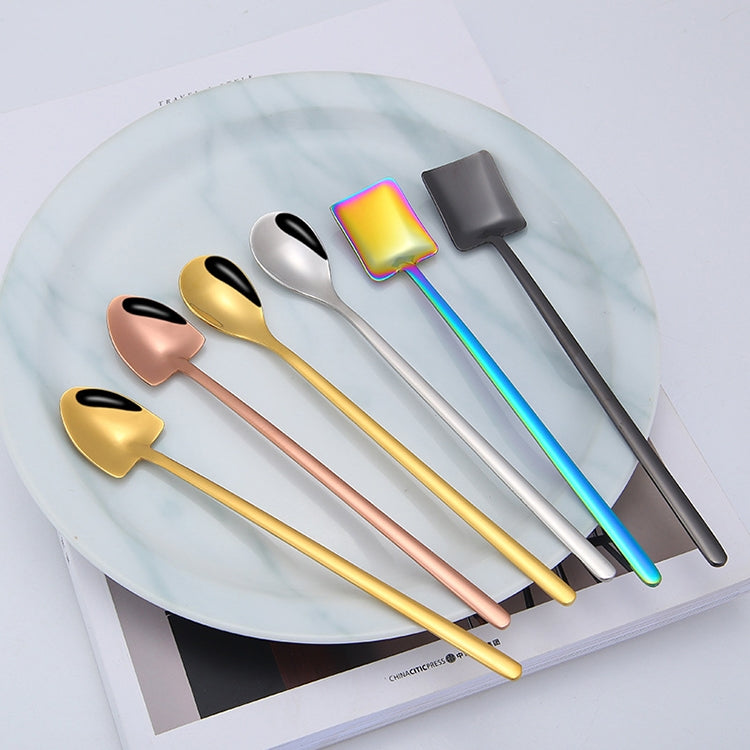 2 PCS Stainless Steel Spoon Creative Coffee Spoon Bar Ice Spoon Gold Plated Long Stirring Spoon, Style:Square Spoon, Color:Silver - free shipping - PMC TechLife - Order now!