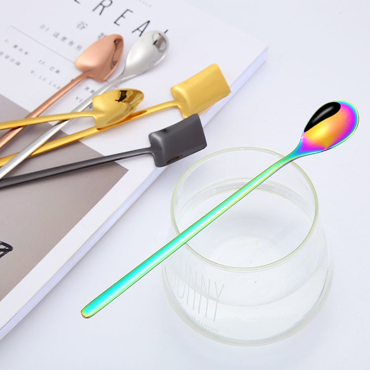 2 PCS Stainless Steel Spoon Creative Coffee Spoon Bar Ice Spoon Gold Plated Long Stirring Spoon, Style:Square Spoon, Color:Silver - free shipping - PMC TechLife - Order now!