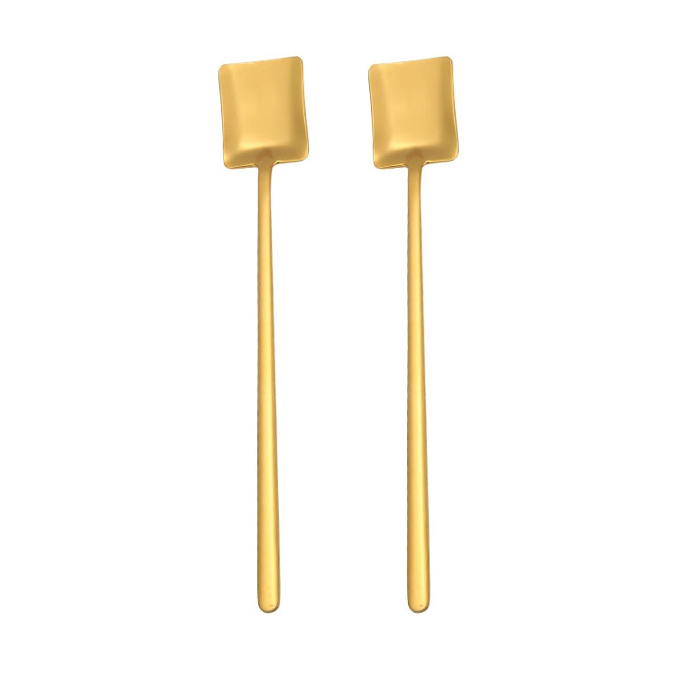 2 PCS Stainless Steel Spoon Creative Coffee Spoon Bar Ice Spoon Gold Plated Long Stirring Spoon, Style:Square Spoon, Color:Gold - free shipping - PMC TechLife - Order now!