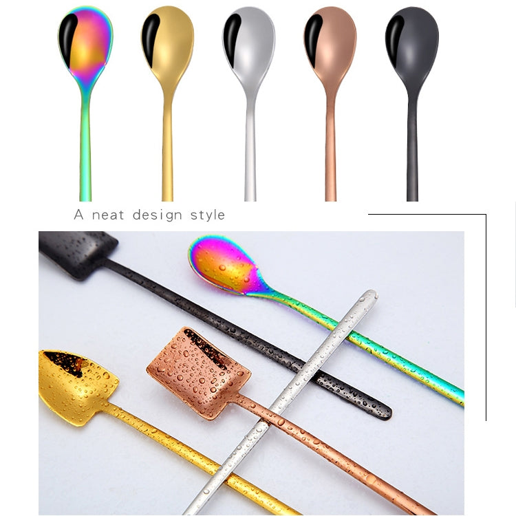 2 PCS Stainless Steel Spoon Creative Coffee Spoon Bar Ice Spoon Gold Plated Long Stirring Spoon, Style:Square Spoon, Color:Gold - free shipping - PMC TechLife - Order now!