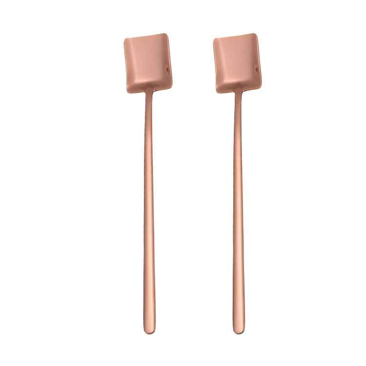 2 PCS Stainless Steel Spoon Creative Coffee Spoon Bar Ice Spoon Gold Plated Long Stirring Spoon, Style:Square Spoon, Color:Rose Gold - free shipping - PMC TechLife - Order now!