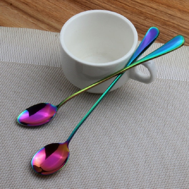 2 PCS Stainless Steel Rainbow Long Handled Coffee Scoops Cold Drink Stirring Spoon for Dessert Cake, Style:Round Spoon(Colorful) - free shipping - PMC TechLife - Order now!