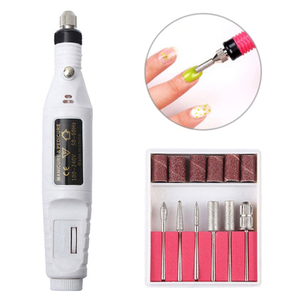 1 Set Power Professional Electric Manicure Machine Pen Pedicure Nail File Nail Tools 6 bits Drill Nail Drill Machine(EU White) - Grinding Tools & Accessories by PMC Jewellery | Online Shopping South Africa | PMC Jewellery | Buy Now Pay Later Mobicred