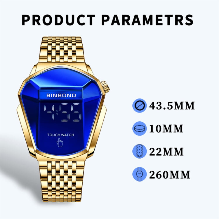 BINBOND Locomotive Concept Touch Screen Steel Belt Watch Men Live Black Technology Watch(Black Steel Blue) - free shipping - PMC TechLife - Order now!