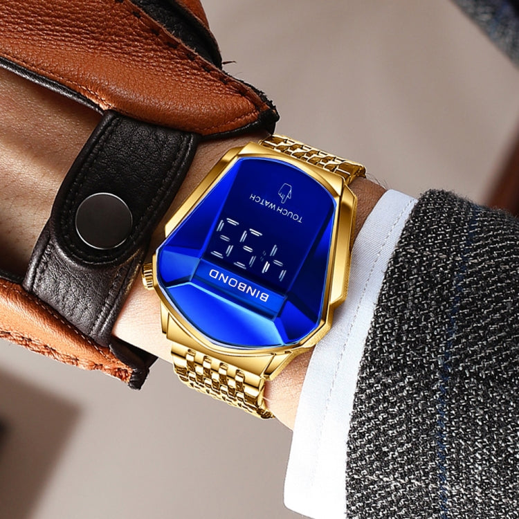 BINBOND Locomotive Concept Touch Screen Steel Belt Watch Men Live Black Technology Watch(Full Gold Blue) - free shipping - PMC TechLife - Order now!
