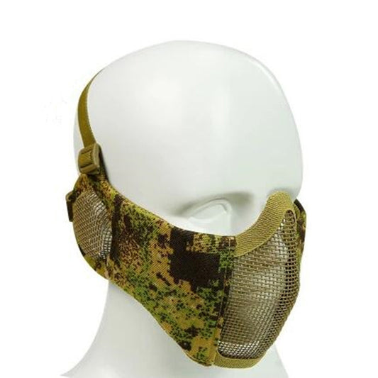WoSporT Half Face Metal Net Field  Ear Protection Outdoor Cycling Steel Mask(Army Green Flower) - Protective Helmet & Masks by PMC Jewellery | Online Shopping South Africa | PMC Jewellery | Buy Now Pay Later Mobicred