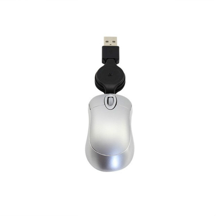Mini Computer Mouse Retractable USB Cable Optical Ergonomic1600 DPI Portable Small Mice for Laptop(Silver) - free shipping - PMc TechLife - Order now!