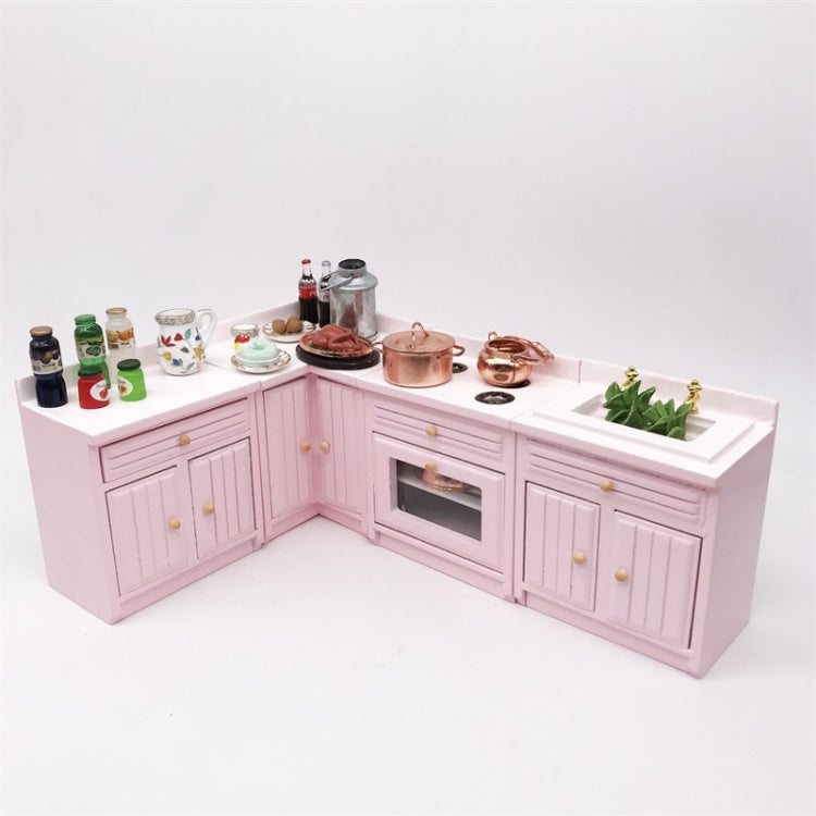 1:12 Mini Doll House Kitchen Cabinet Dining Table Sink Combination Model Toy(Pink) - Pretend Play Toys by PMC Jewellery | Online Shopping South Africa | PMC Jewellery