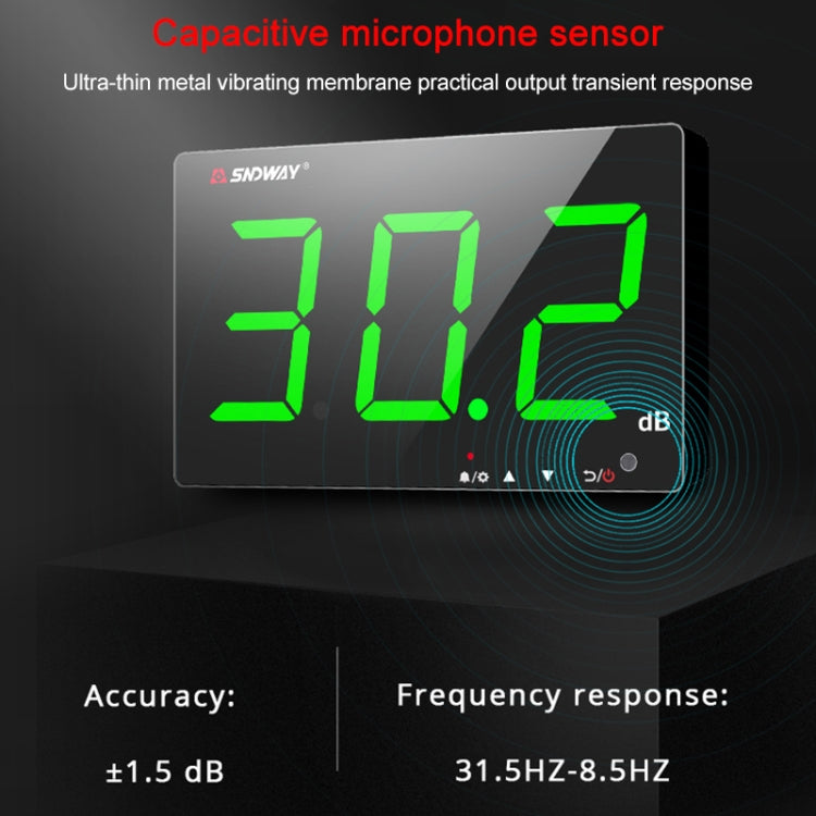 SNDWAY Wall-mounted 30~130dB Large Screen Digital Display Noise Decibel Monitoring Testers, Specification:SW525G with Storage + USB Green - free shipping - PMC Jewellery - Order now!