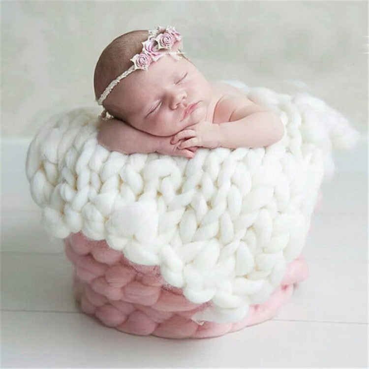 50x50cm Soft Newborn Photography Prop Chunky Knit Blanket  for 100 Days Milestone(White) - free shipping - PMC TechLife - Order now!